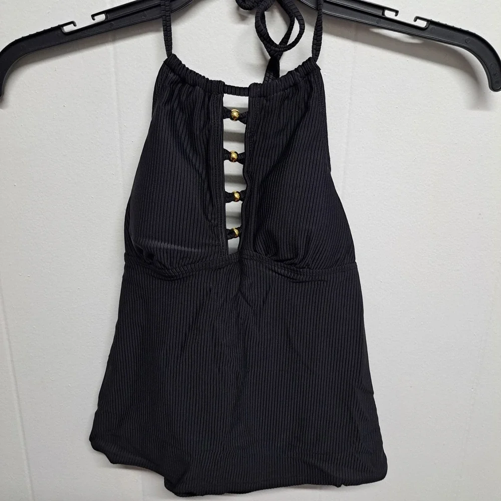 Salt + Cove Women's Ringing It Halter Swim Top Black Size S